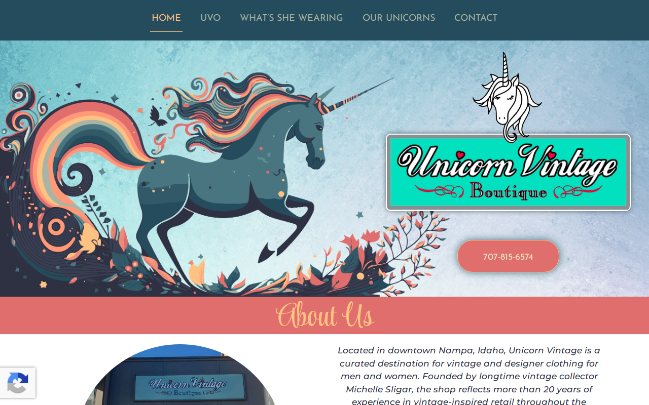 Unicorn Vintage Boutique website preview