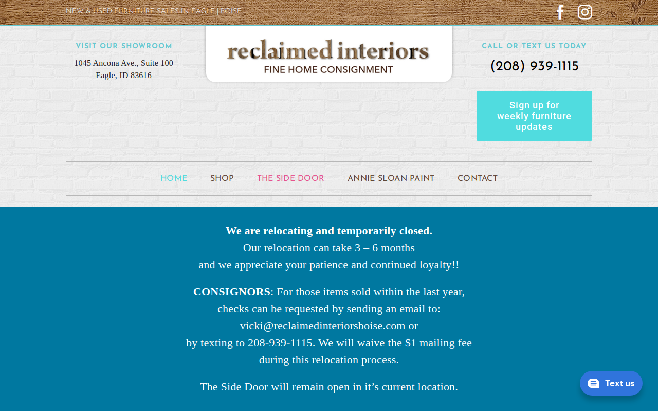 Reclaimed Interiors Fine Home Consignment website preview