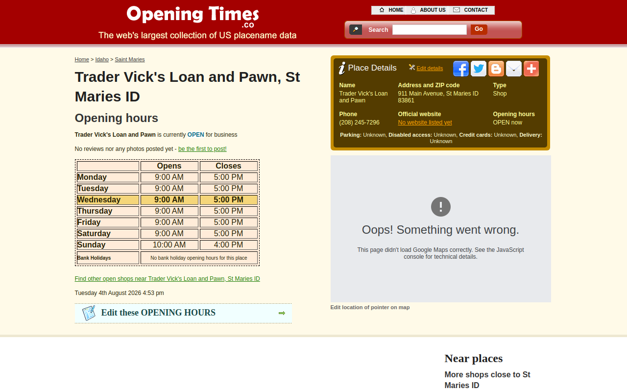 Trader Vick's Loan and Pawn website preview
