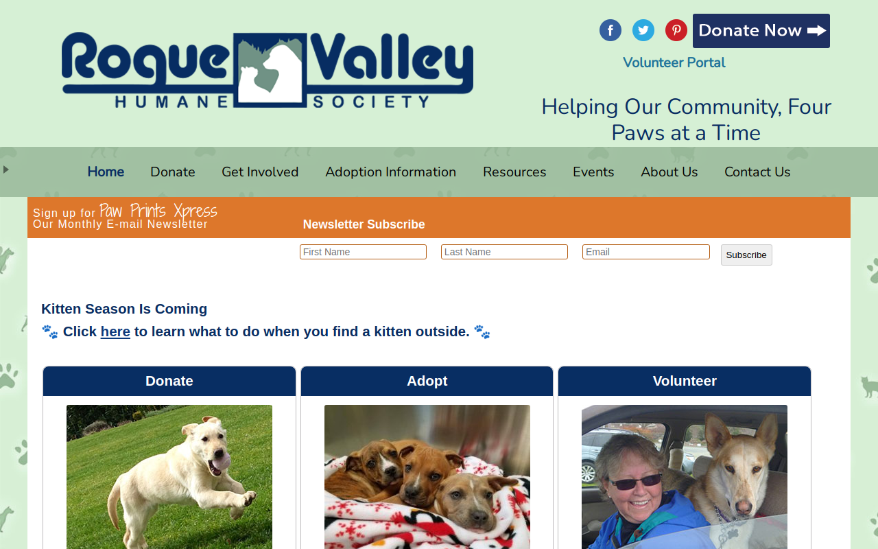 Rogue Valley Humane Society Thrift Store website preview