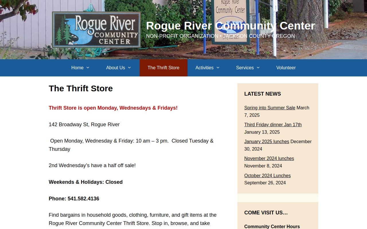 RRCC Thrift Shop website preview
