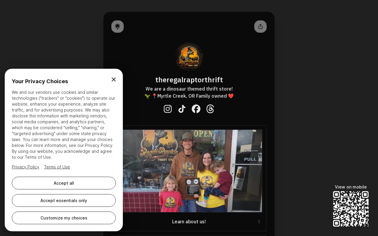 The Regal Raptor Thrift Store website preview