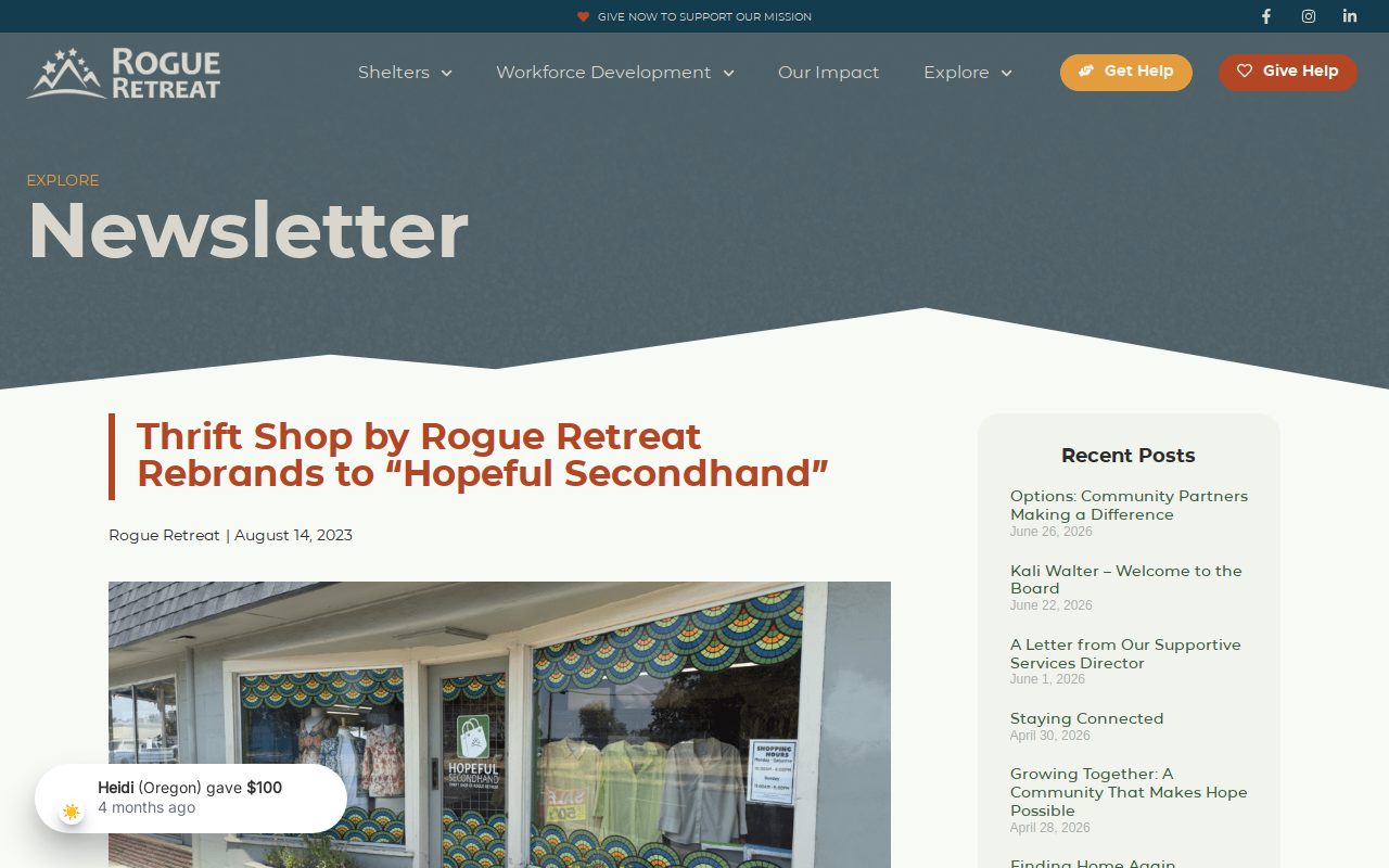 Hopeful Secondhand Thrift Shop website preview