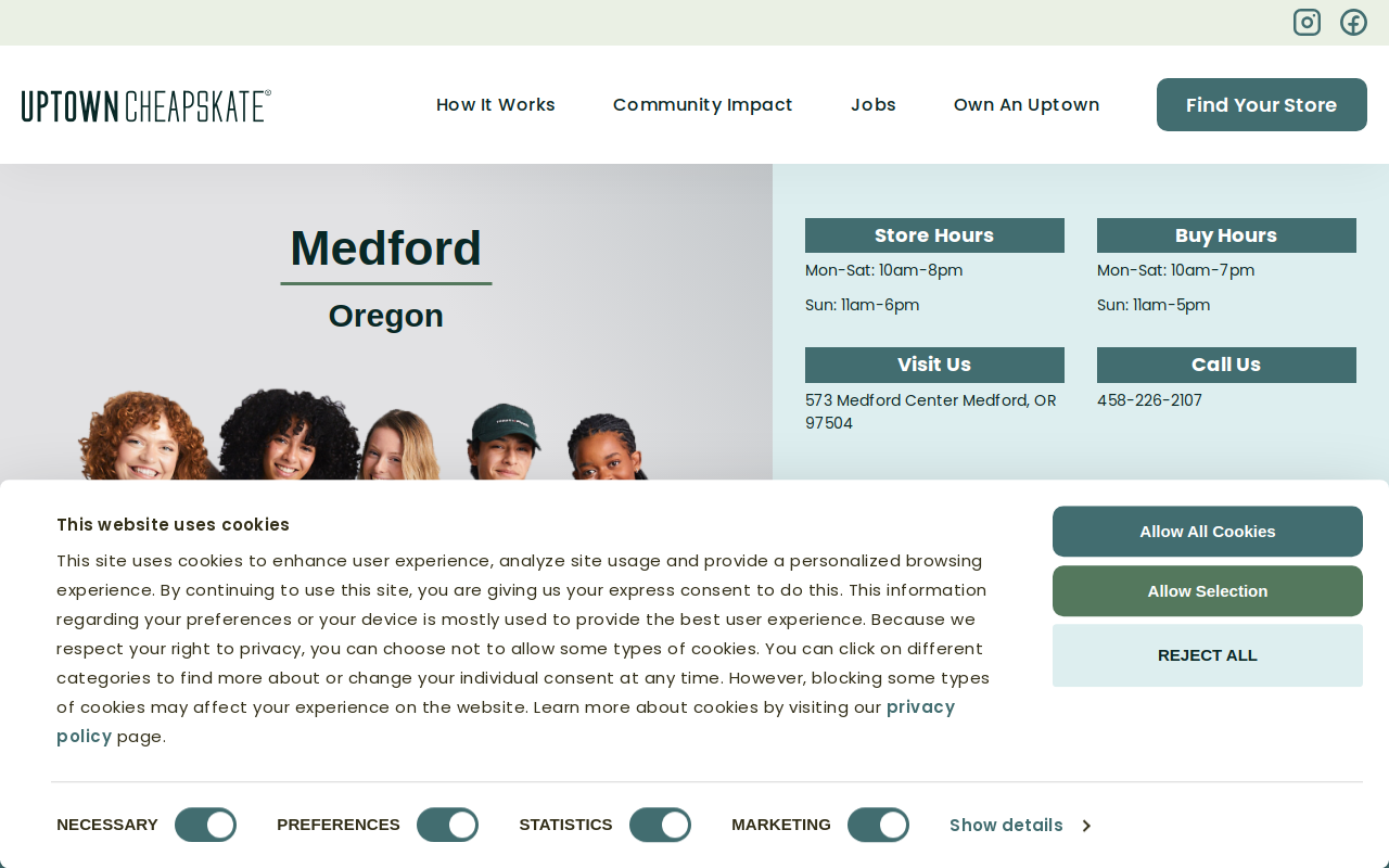 Uptown Cheapskate Medford website preview