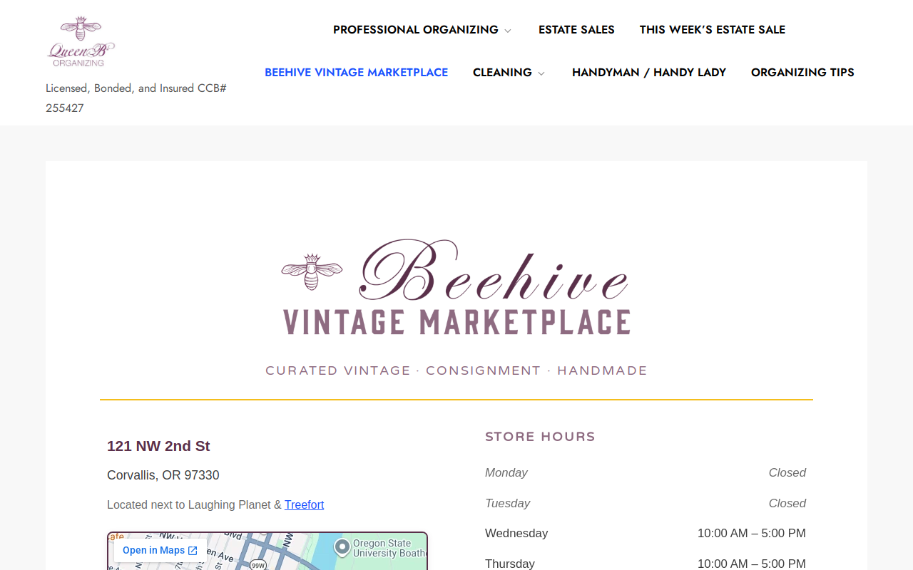 Beehive Vintage Marketplace website preview