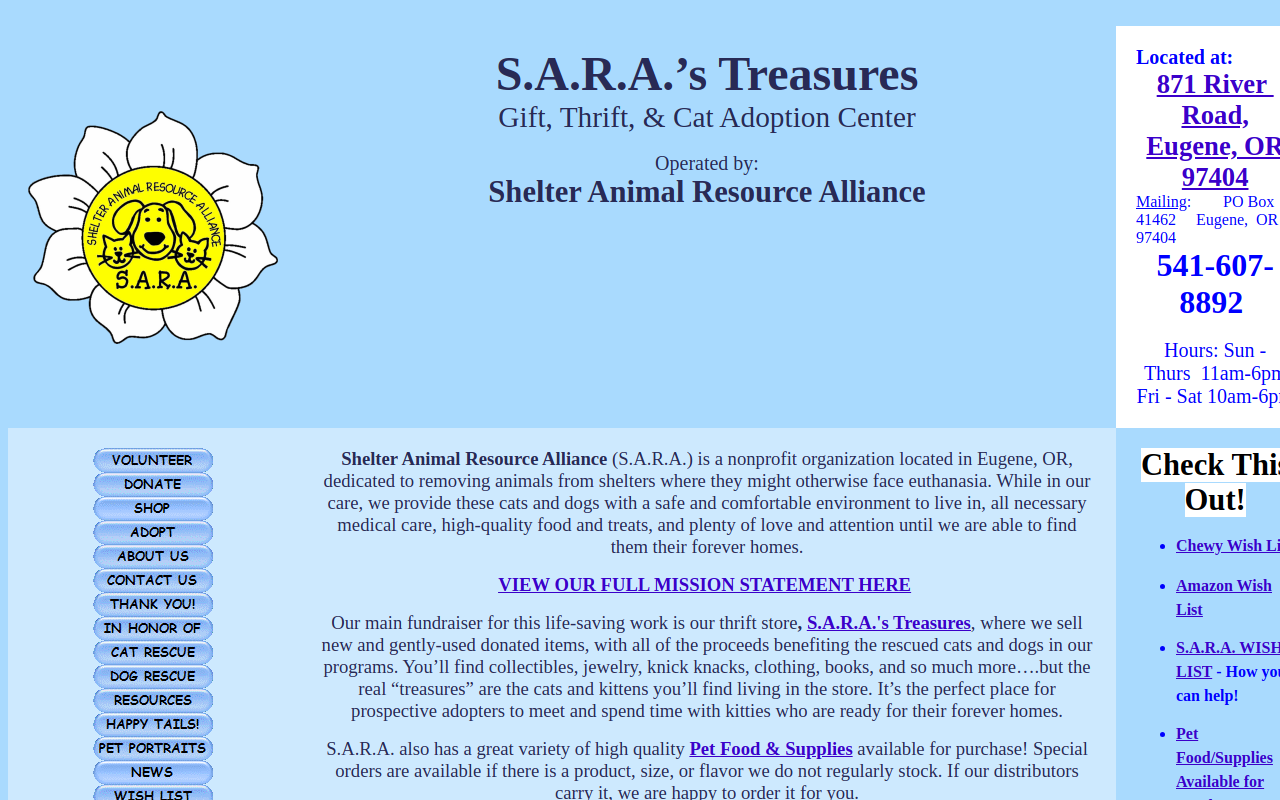 S.A.R.A.'s Treasures website preview