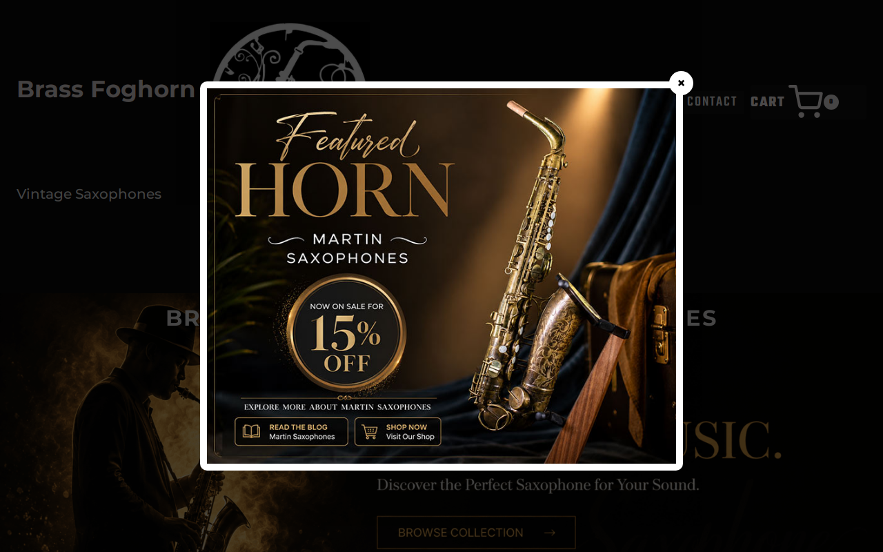 Brass Foghorn Vintage Saxophones website preview