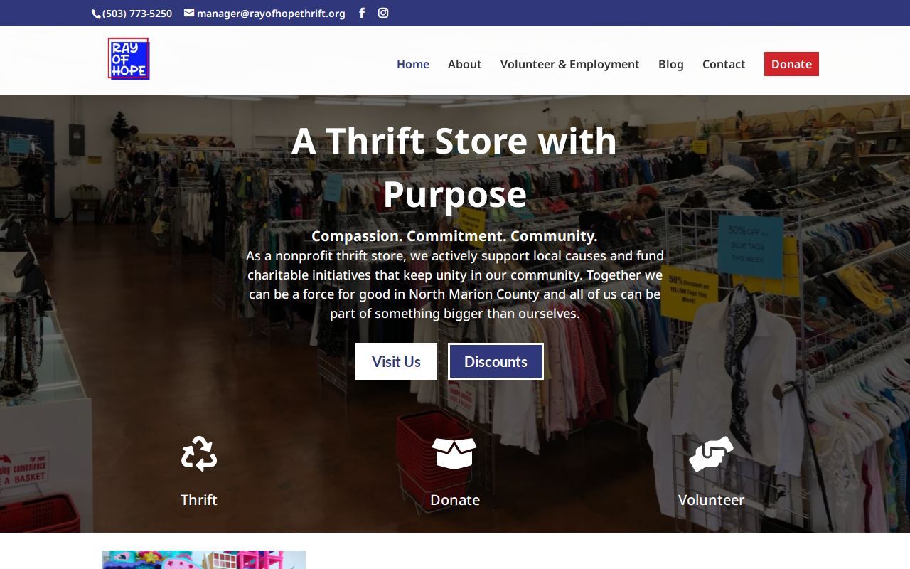 Ray of Hope Community Thrift Store website preview