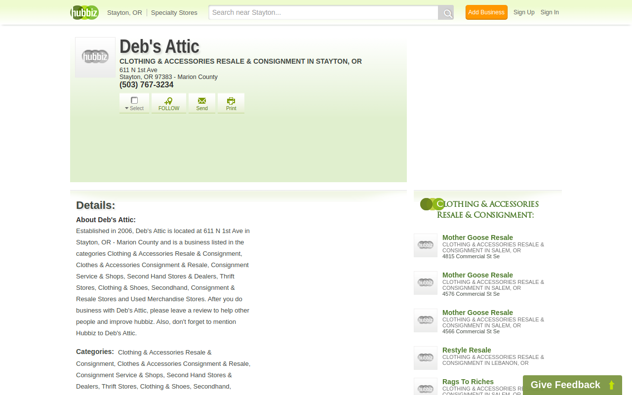 Deb's Attic website preview