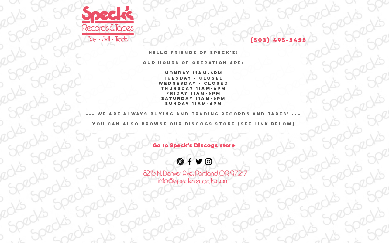Speck's Records & Tapes website preview