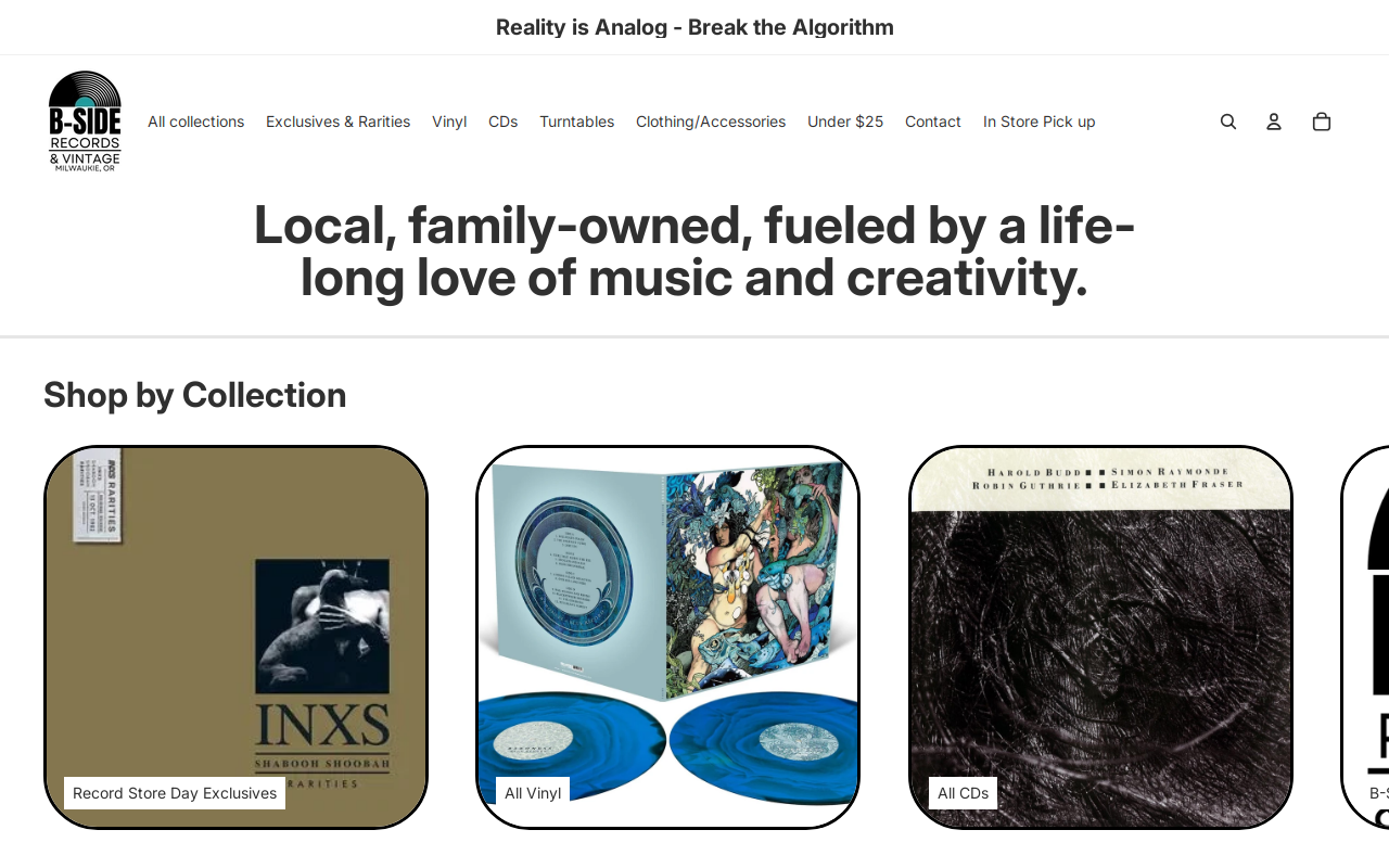 B-Side Records & Vintage website preview