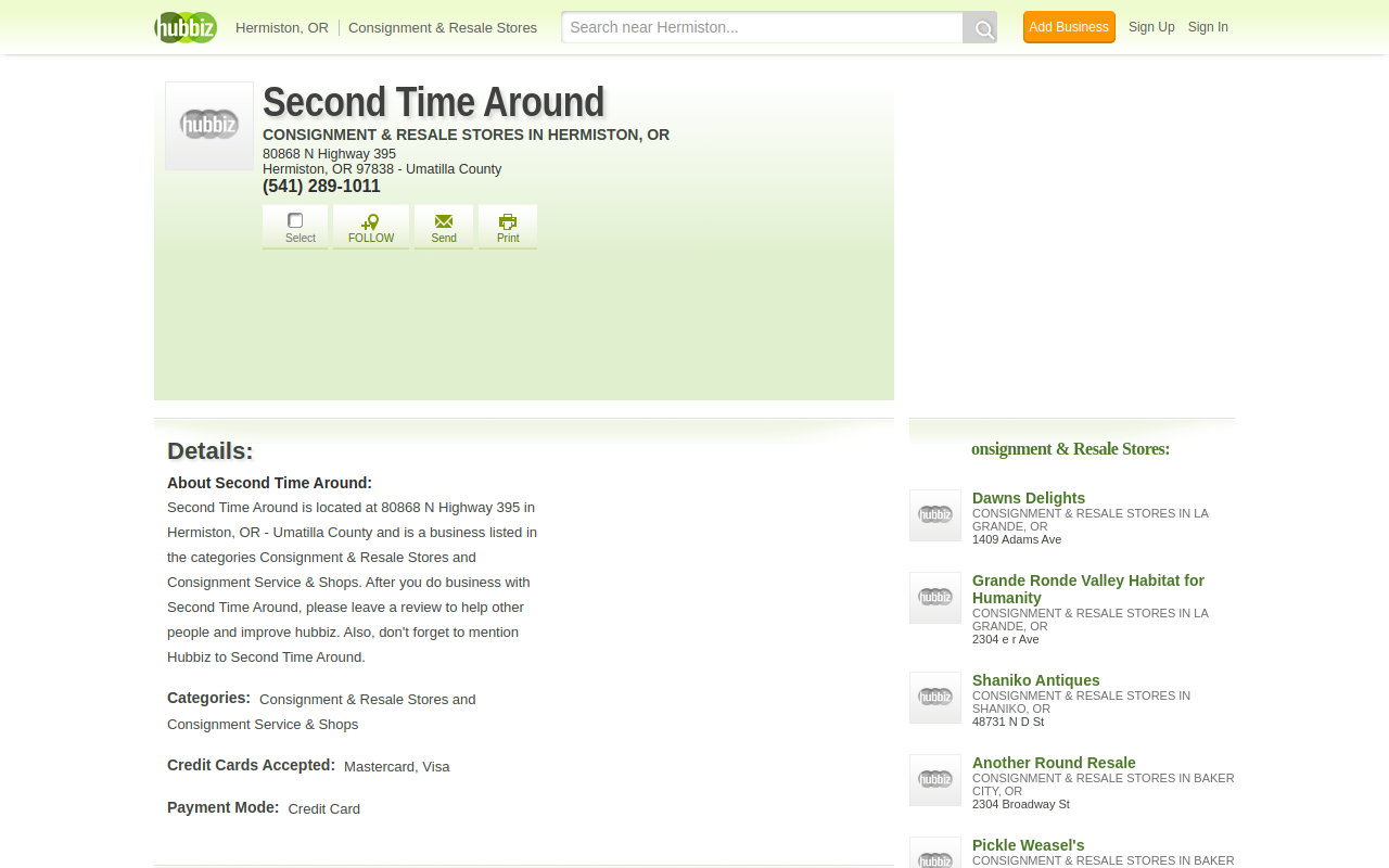 Second Time Around website preview