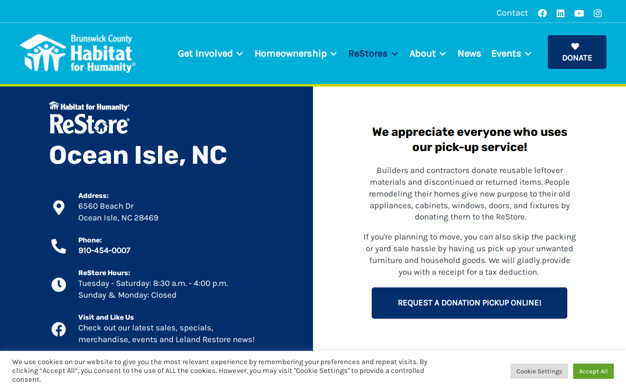 Brunswick County Habitat for Humanity ReStore website preview