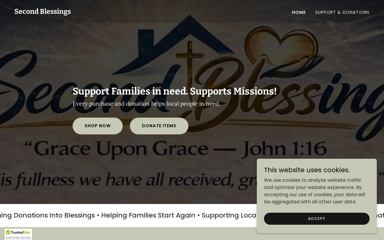 Second Blessings Thrift Store website preview