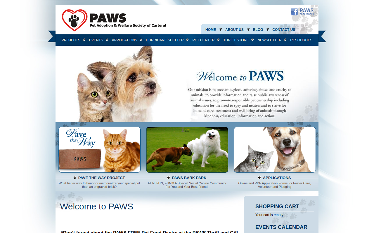Paws Thrift Shop website preview