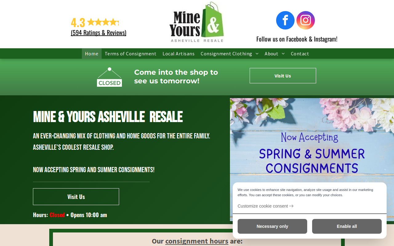 Mine & Yours Asheville Resale website preview
