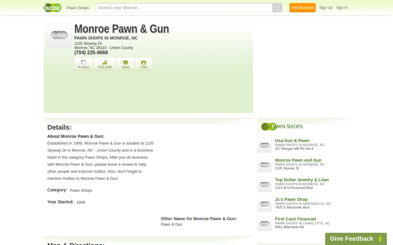 Monroe Pawn & Gun website preview