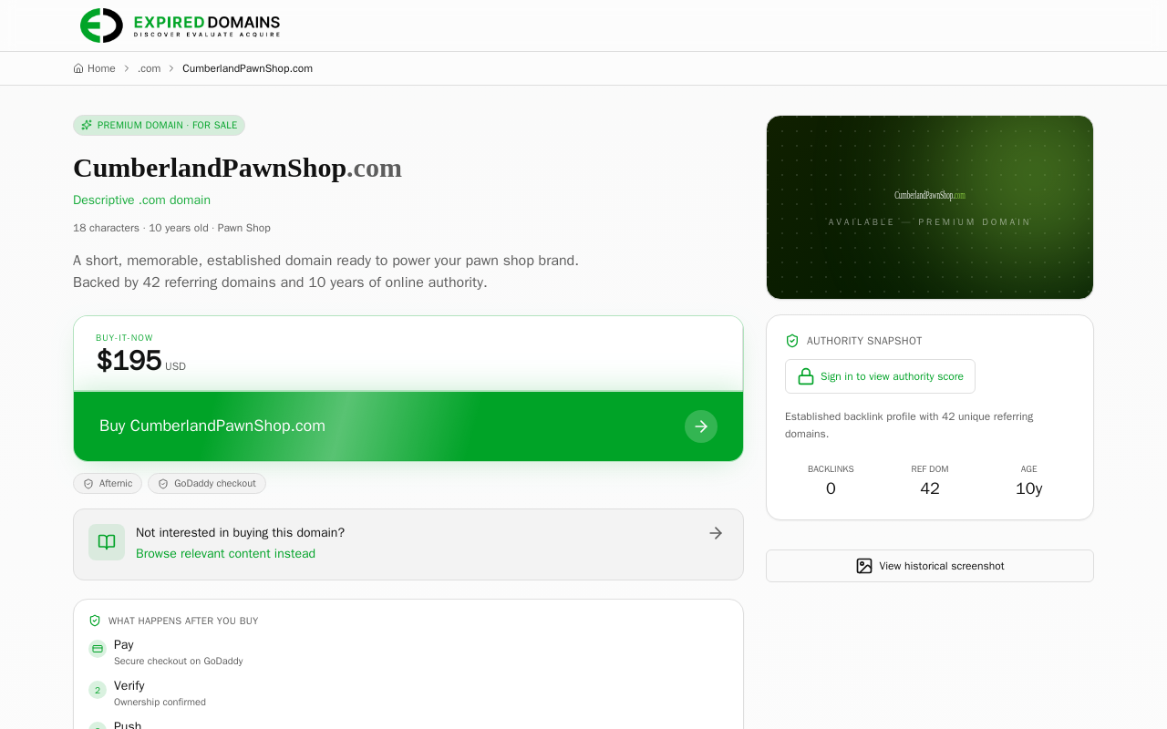 Cumberland Pawn Shop website preview