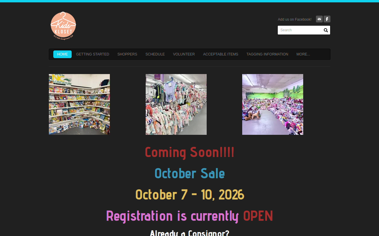 Kids Kloset Consignment Sale website preview