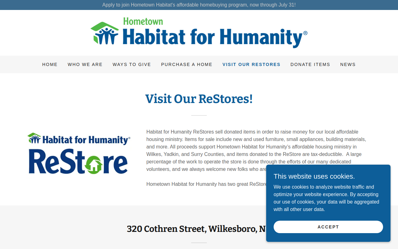 Habitat for Humanity ReStore and Donation Center website preview