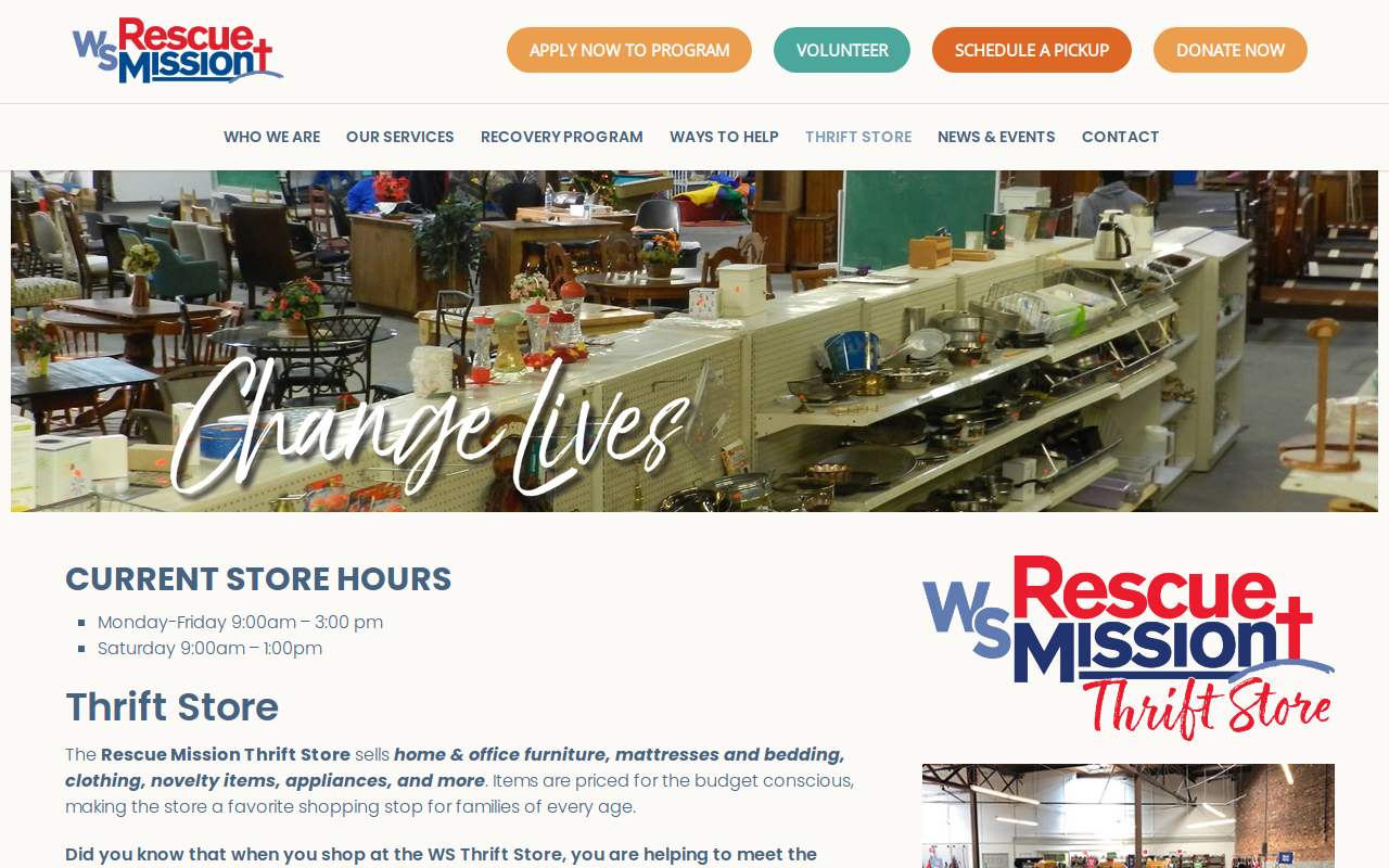 WS Rescue Mission Thrift Store website preview