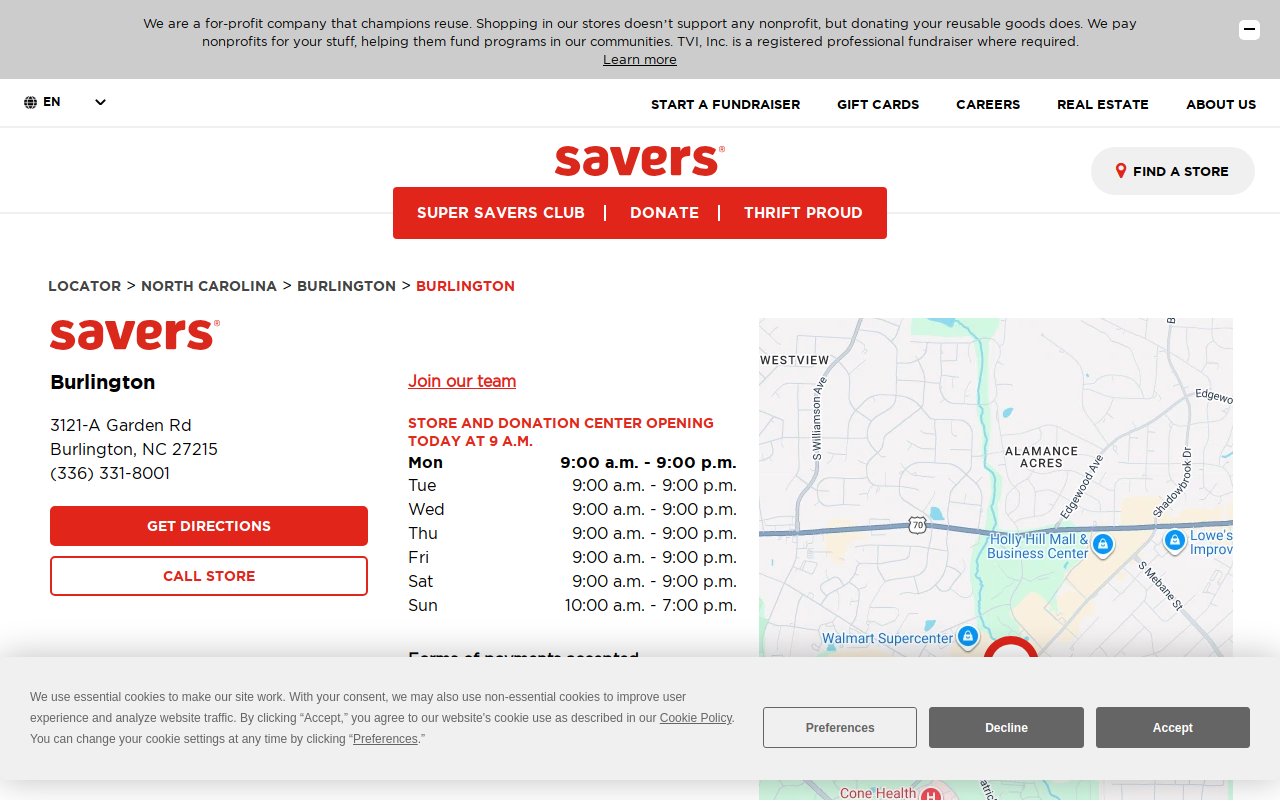 Savers website preview