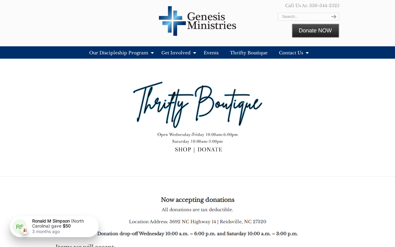 Genesis Ministries Thrifty Boutique website preview