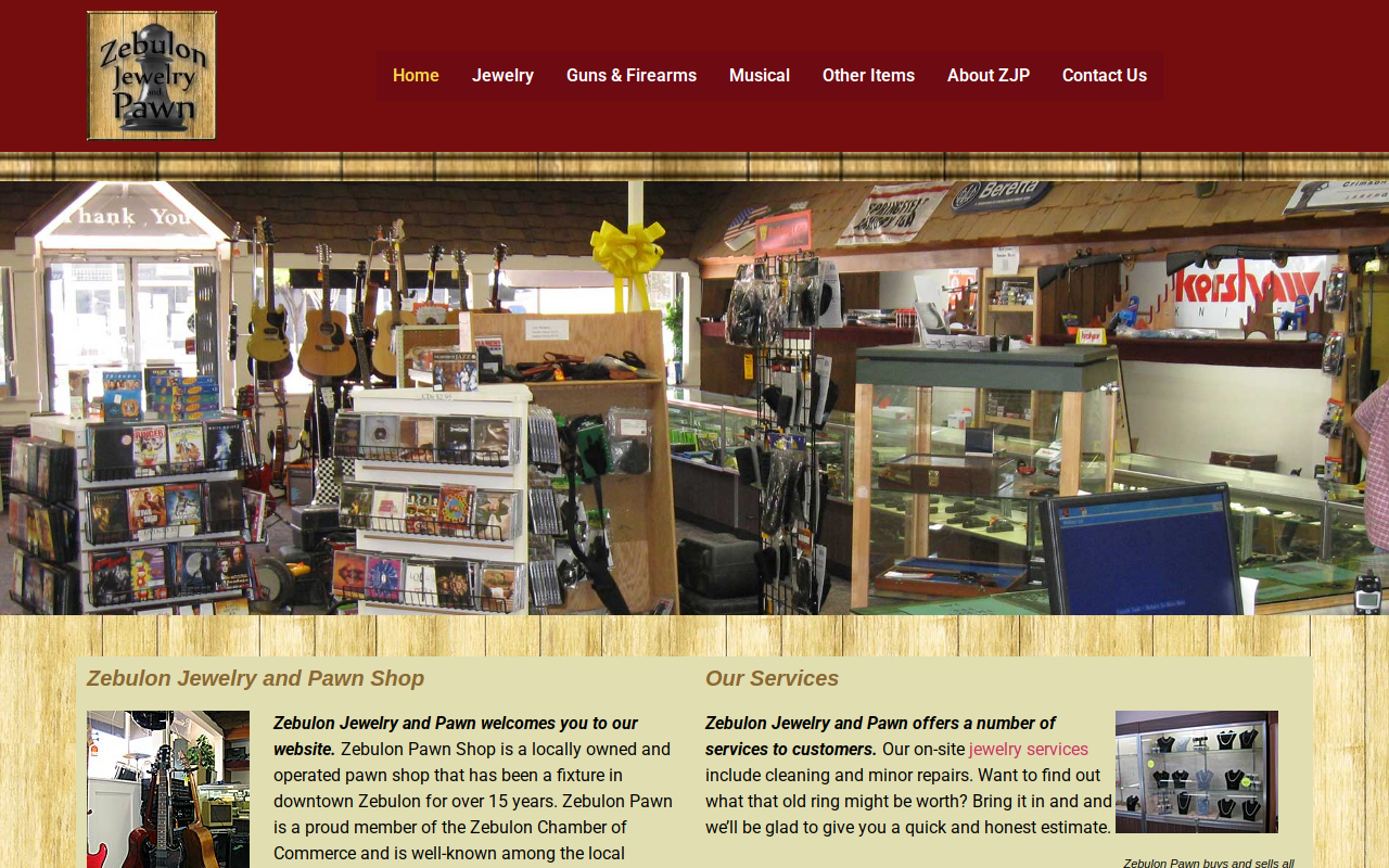 Zebulon Jewelry & Pawn Shop website preview