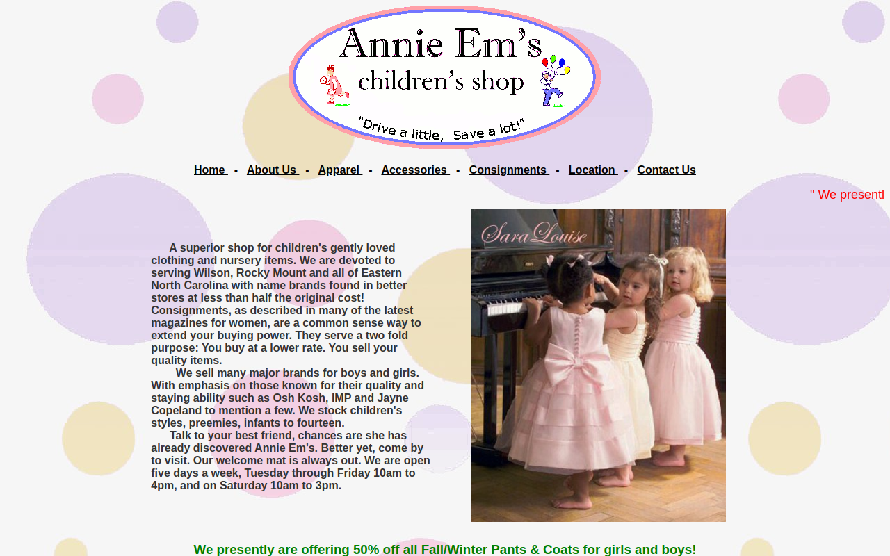Annie Ems Children Shop website preview
