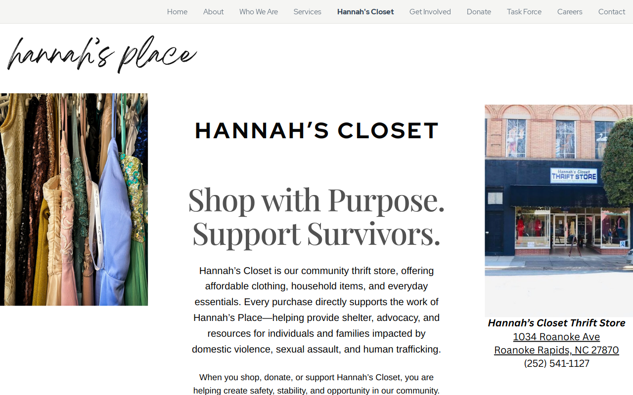 Hannah’s Closet Thrift Store website preview