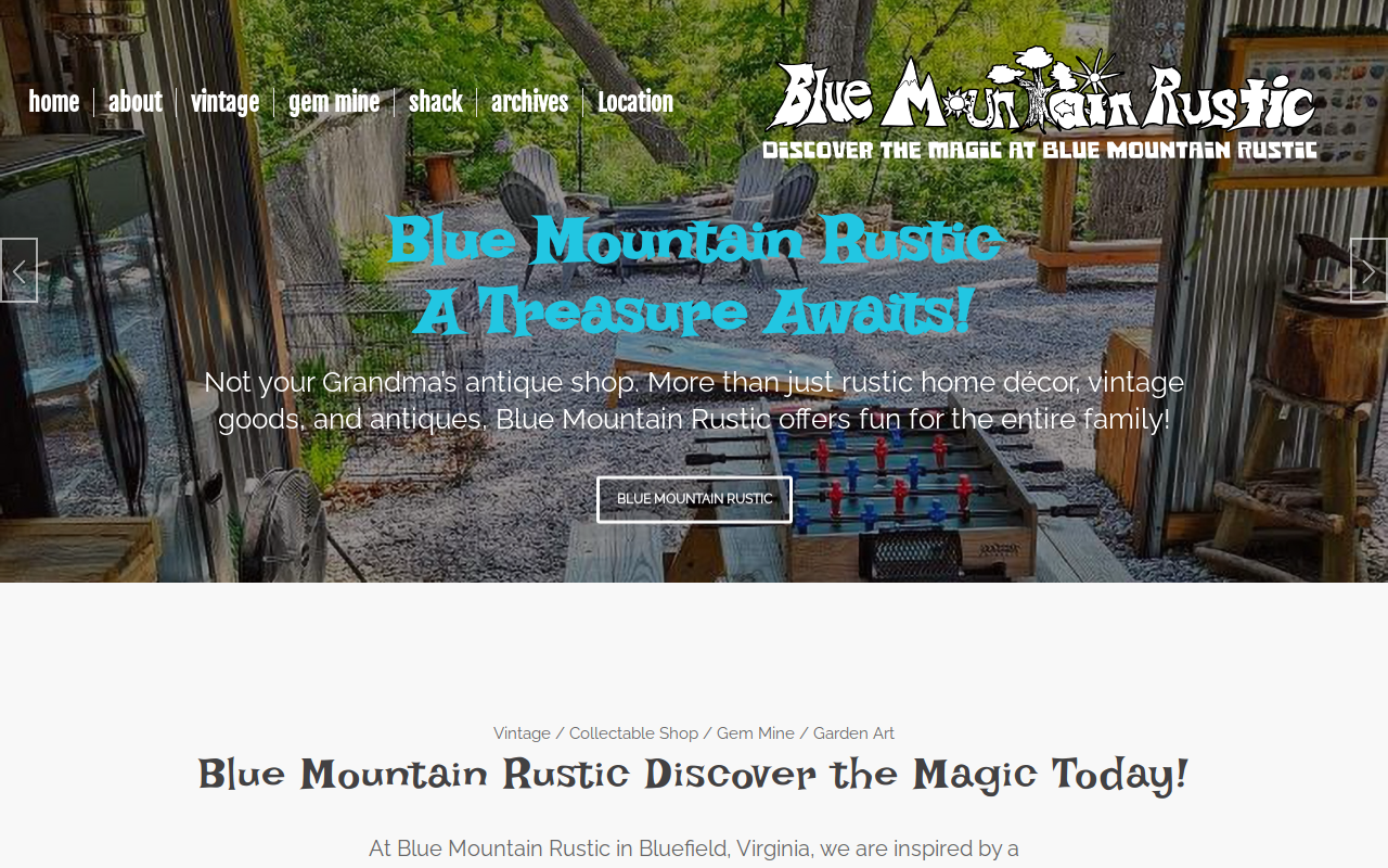 Blue Mountain Rustic and Gem Mine website preview