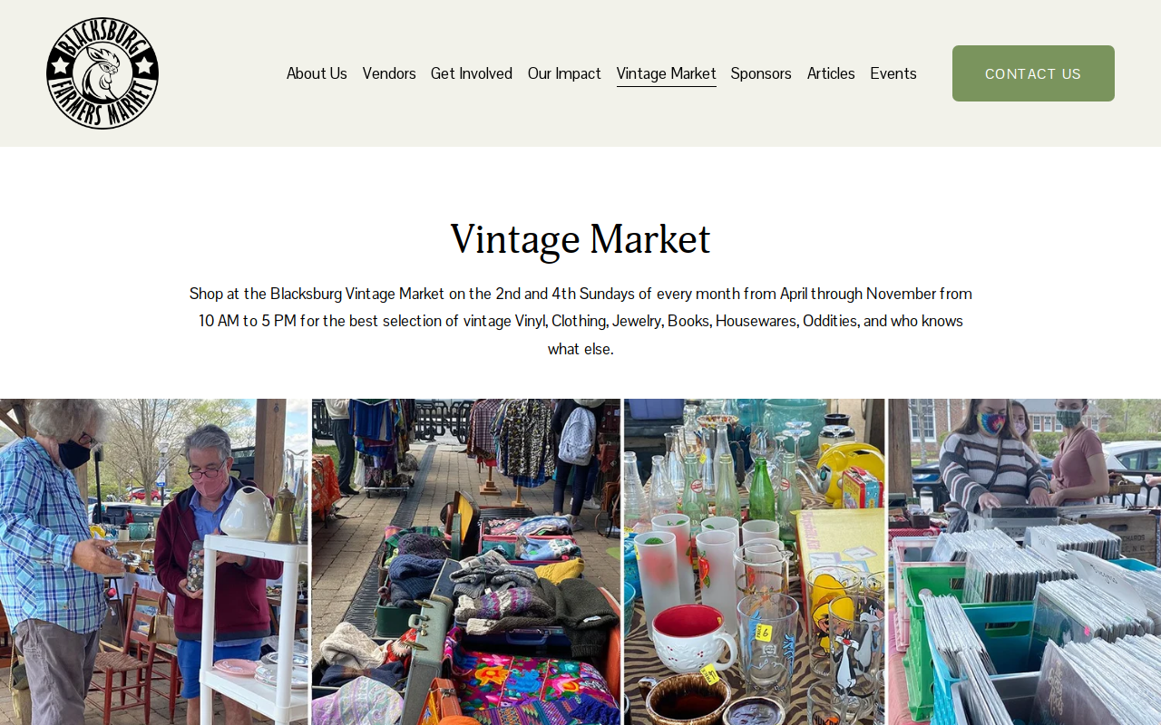 Blacksburg Vintage Market website preview