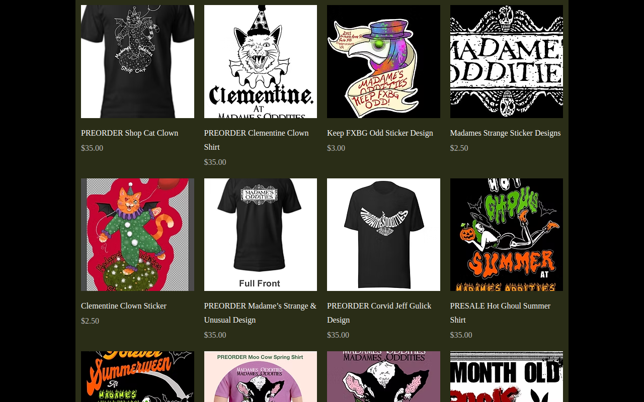 Madame's Oddities website preview