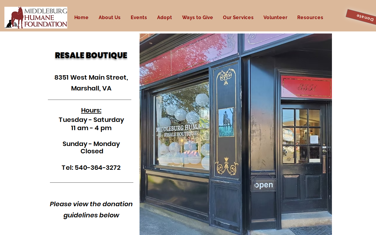 Middleburg Humane Resale Boutique website preview