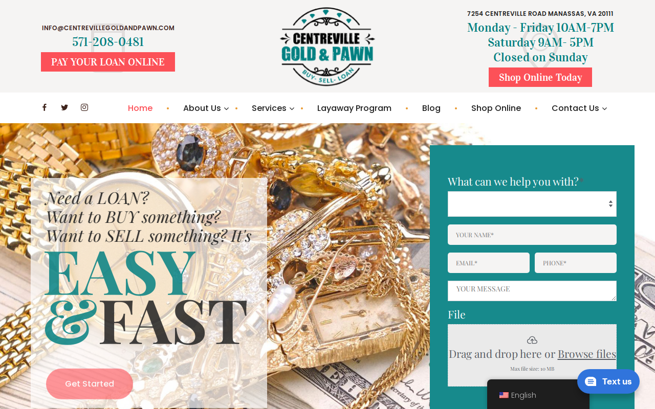Centreville Gold & Pawn website preview
