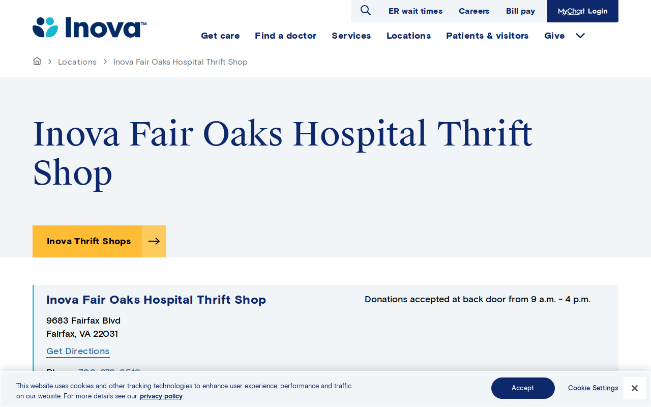Inova Fair Oaks Hospital Thrift Shop website preview