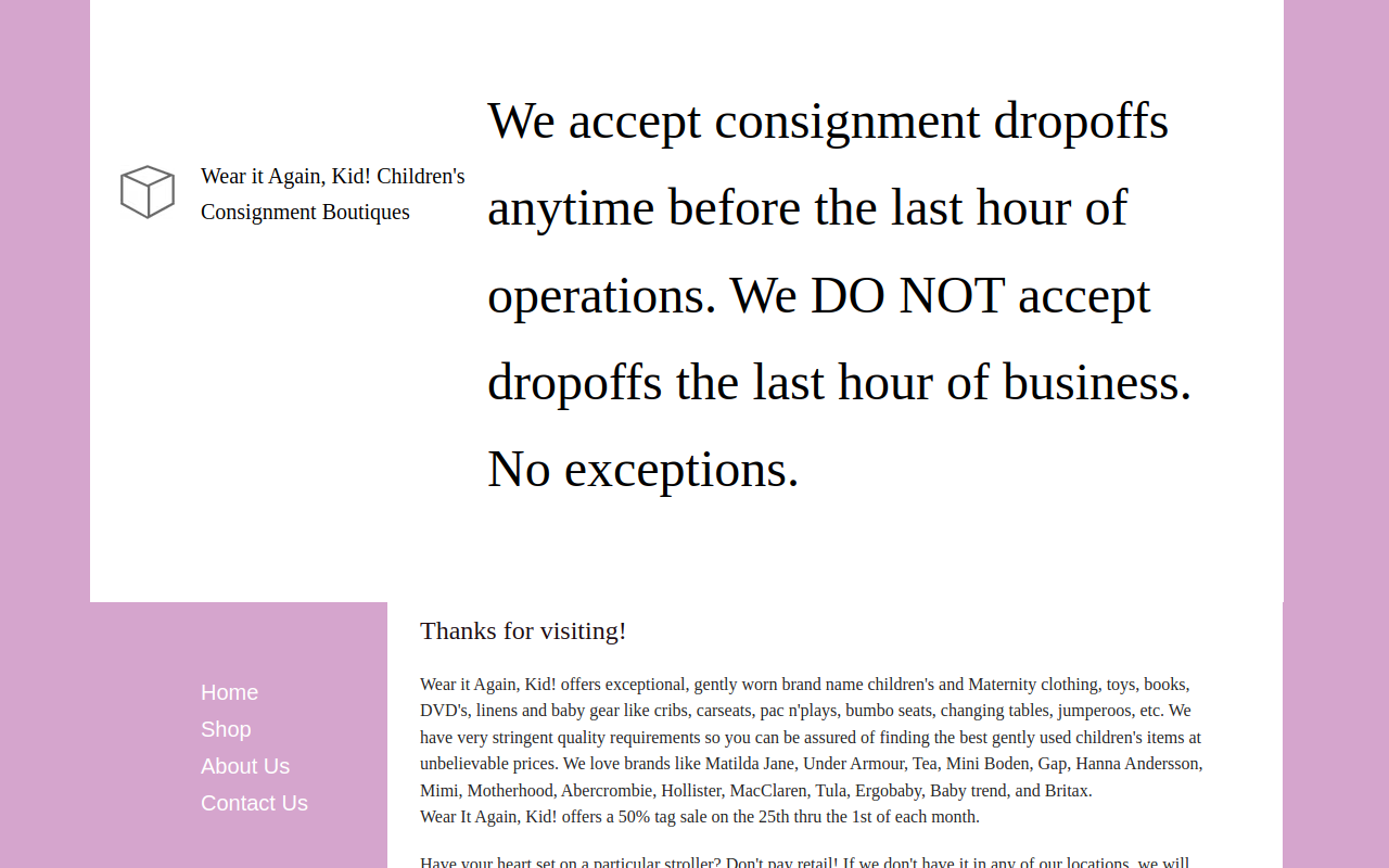 Wear It Again Kid website preview