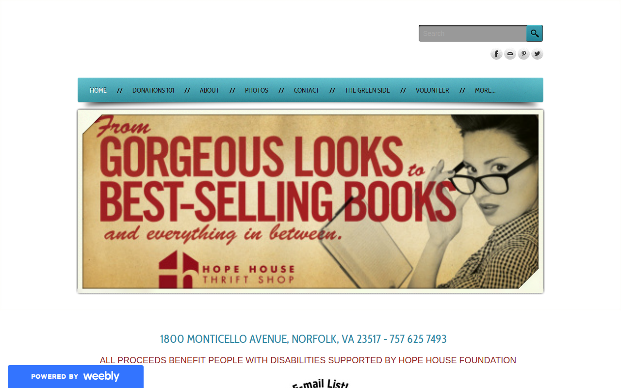 Hope House Thrift Shop website preview