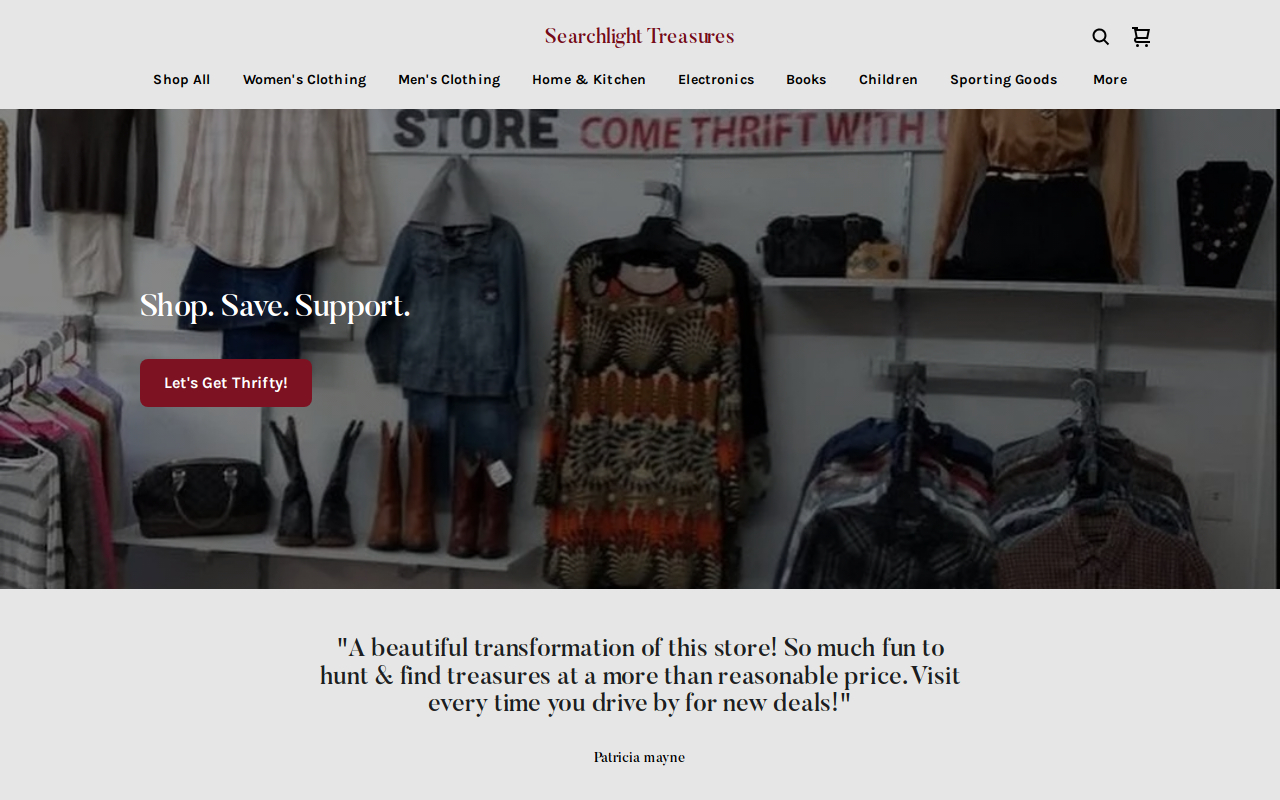 Searchlight Treasures Thrift Store website preview