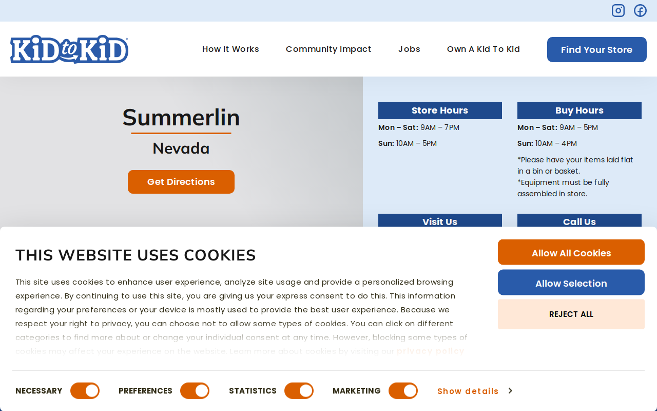 Kid to Kid Summerlin website preview
