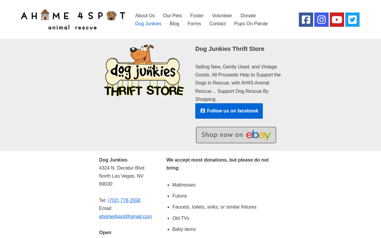 Dog Junkies Thrift Store website preview
