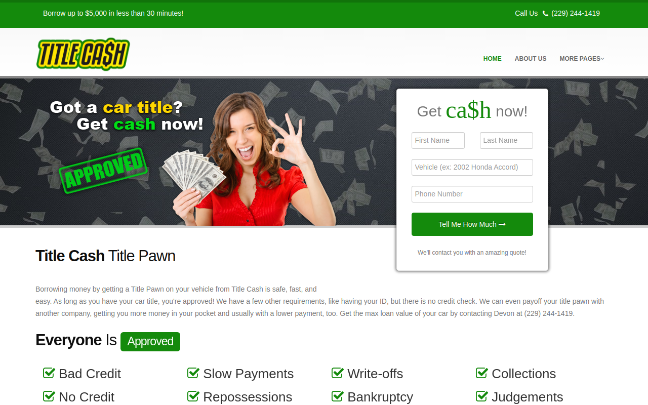Title Cash Title Pawn website preview