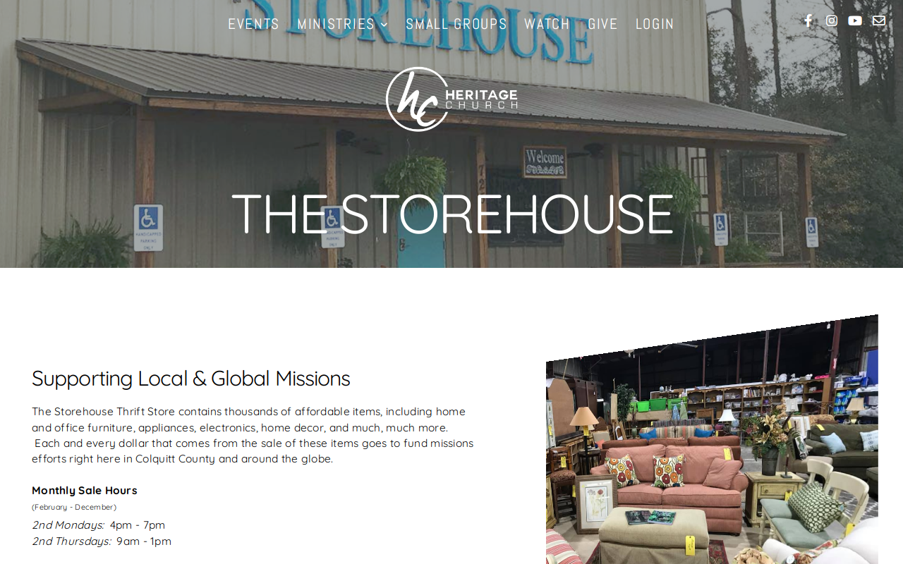 The Storehouse Thrift Store website preview