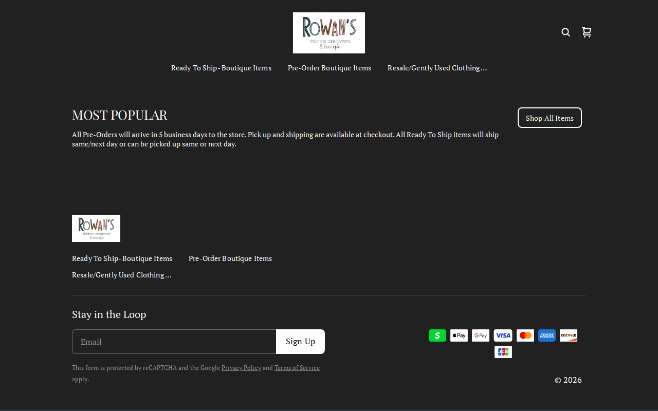 Rowan's Children Consignment and Boutique website preview