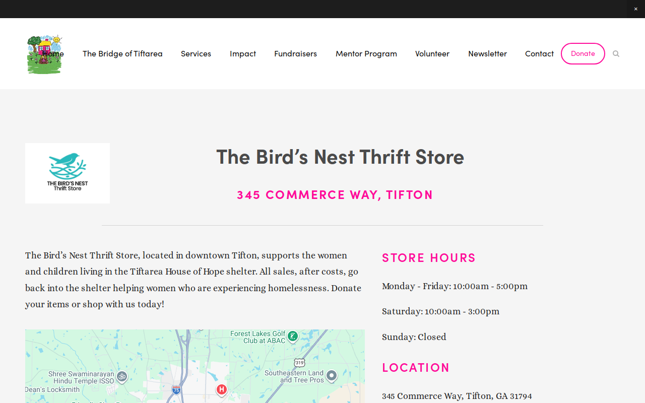 The Birds Nest Thrift Store website preview