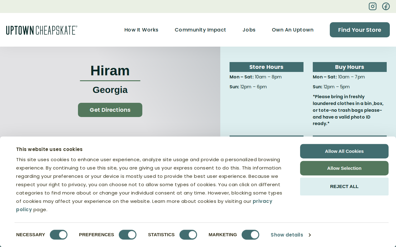Uptown Cheapskate Hiram website preview