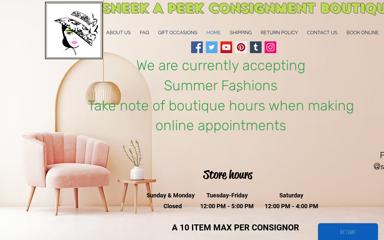 Sneek a Peek Boutique website preview