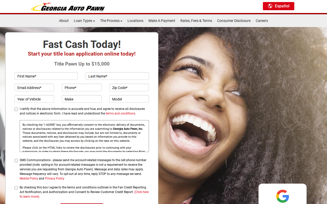 Georgia Auto Pawn, Inc website preview