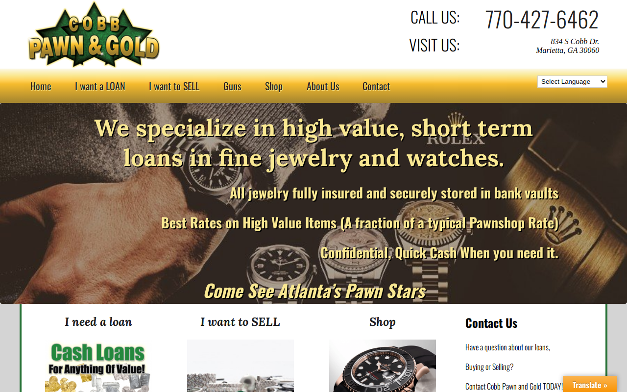 Cobb Pawn and Gold website preview