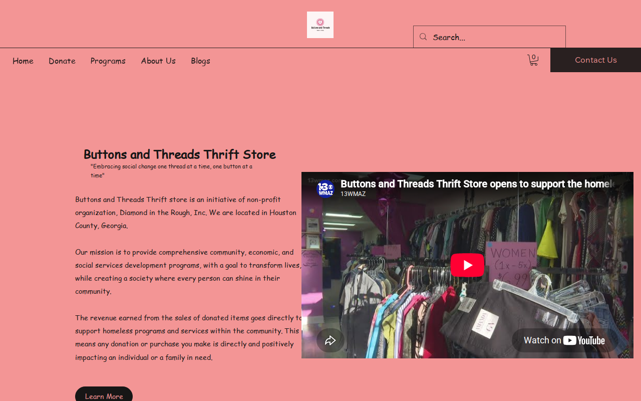 Buttons and Threads thrift store website preview